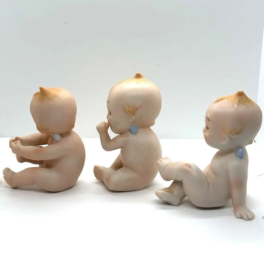 3 Vintage 1960's Lefton Kewpie Dolls, Bisque Figurines, Excellent Condition